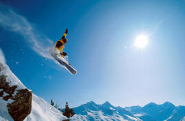 Switzerland, Davos, snowboarder